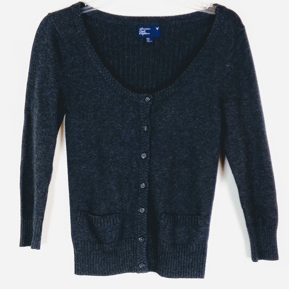 American Eagle Outfitters Sweaters - American Eagle Dark Gray Crew Neck Cardigan Medium